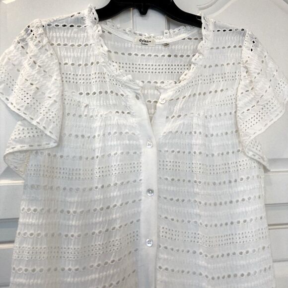 Dylan White Eyelet Cottage Core Flutter Sleeve Dress with Pockets Size Medium - Picture 4 of 12